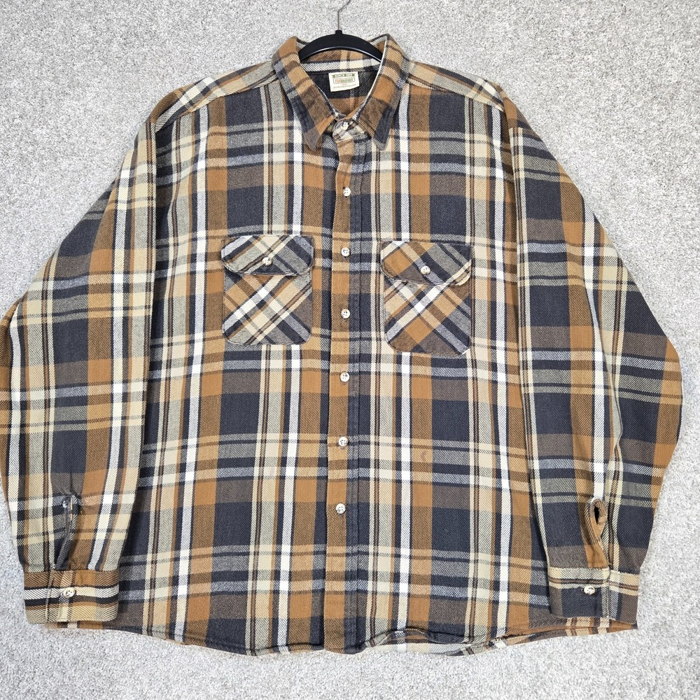 Five Brother flannel Mens 3XL brown black Plaid Workwear USA Made vintage